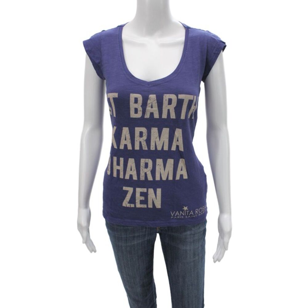 Vanita Rosa Women Purple Graphic Tee Cotton Short Sleeve Size One Size